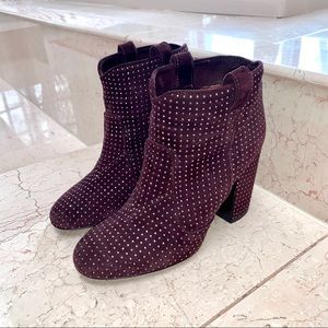 Laurence Dacade Burgundy Studded Suede Ankle Boots